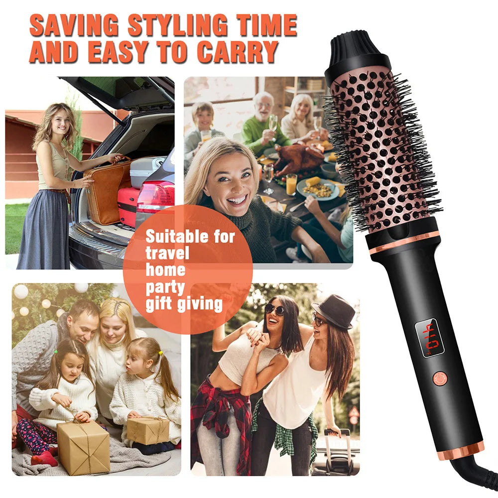 3-in-1 Ionic Hair Curler Straightener Thermal Brush Heated Styling Brush Double PTC Curling Iron Anti-Scald Hair Curler Comb