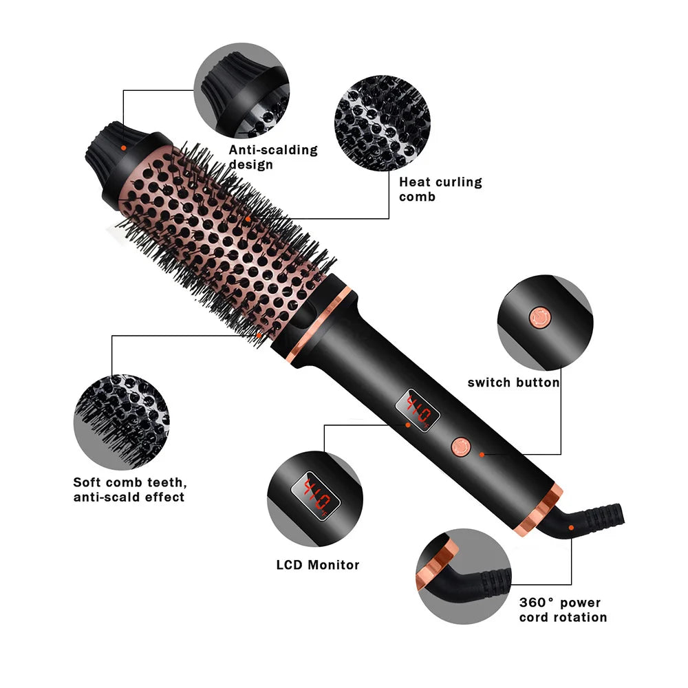 3-in-1 Ionic Hair Curler Straightener Thermal Brush Heated Styling Brush Double PTC Curling Iron Anti-Scald Hair Curler Comb