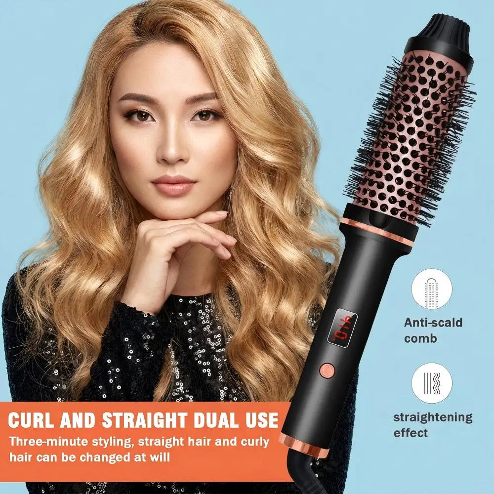 3-in-1 Ionic Hair Curler Straightener Thermal Brush Heated Styling Brush Double PTC Curling Iron Anti-Scald Hair Curler Comb