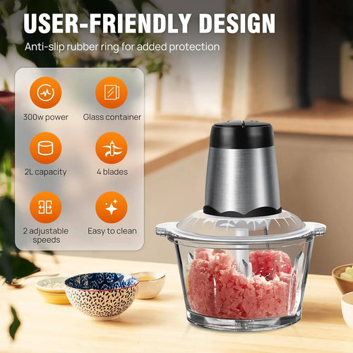 300W Fruit & Vegetable Chopper 2L Food Processor Small Meat Grinder Electric Dicer with 2 Speeds