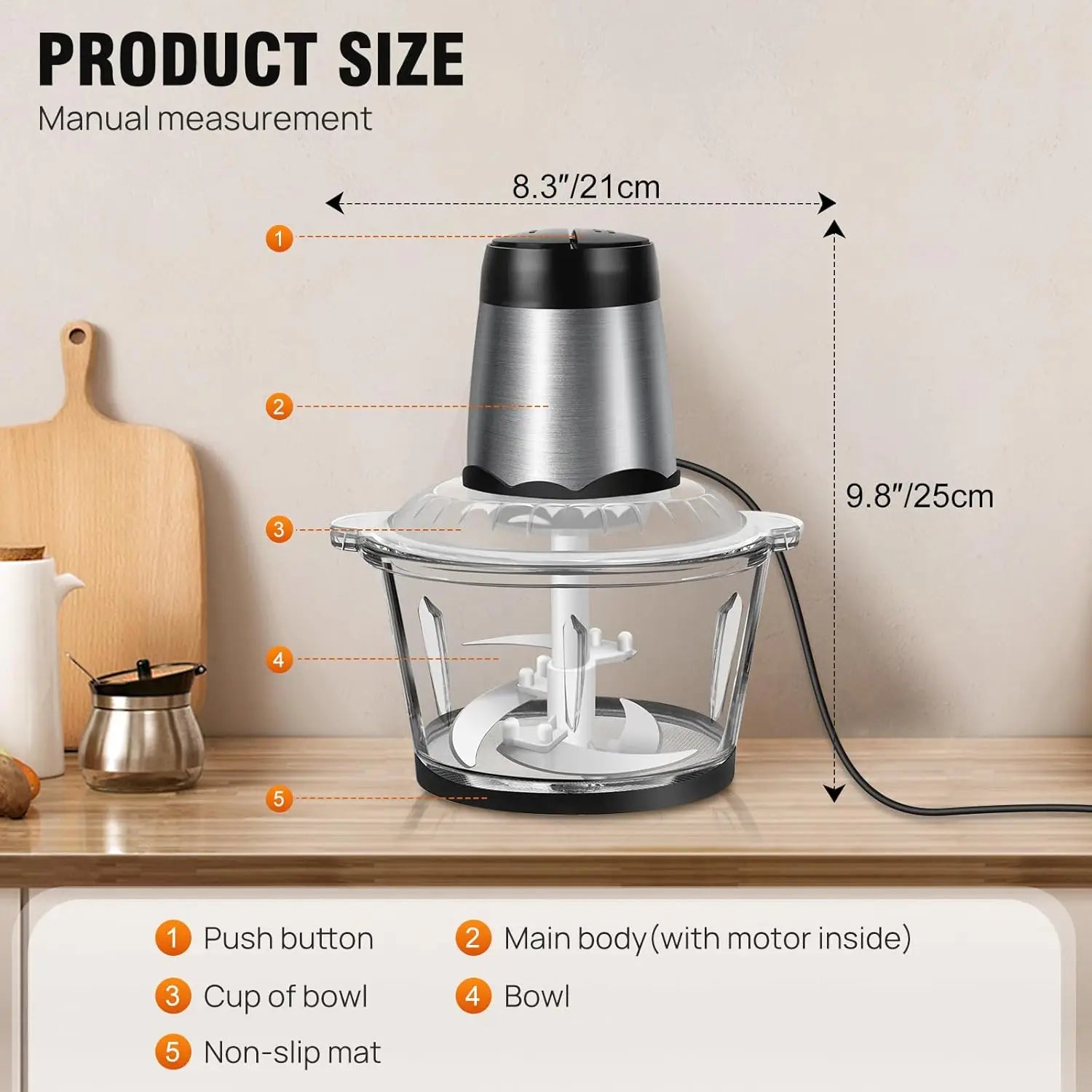 300W Fruit & Vegetable Chopper 2L Food Processor Small Meat Grinder Electric Dicer with 2 Speeds