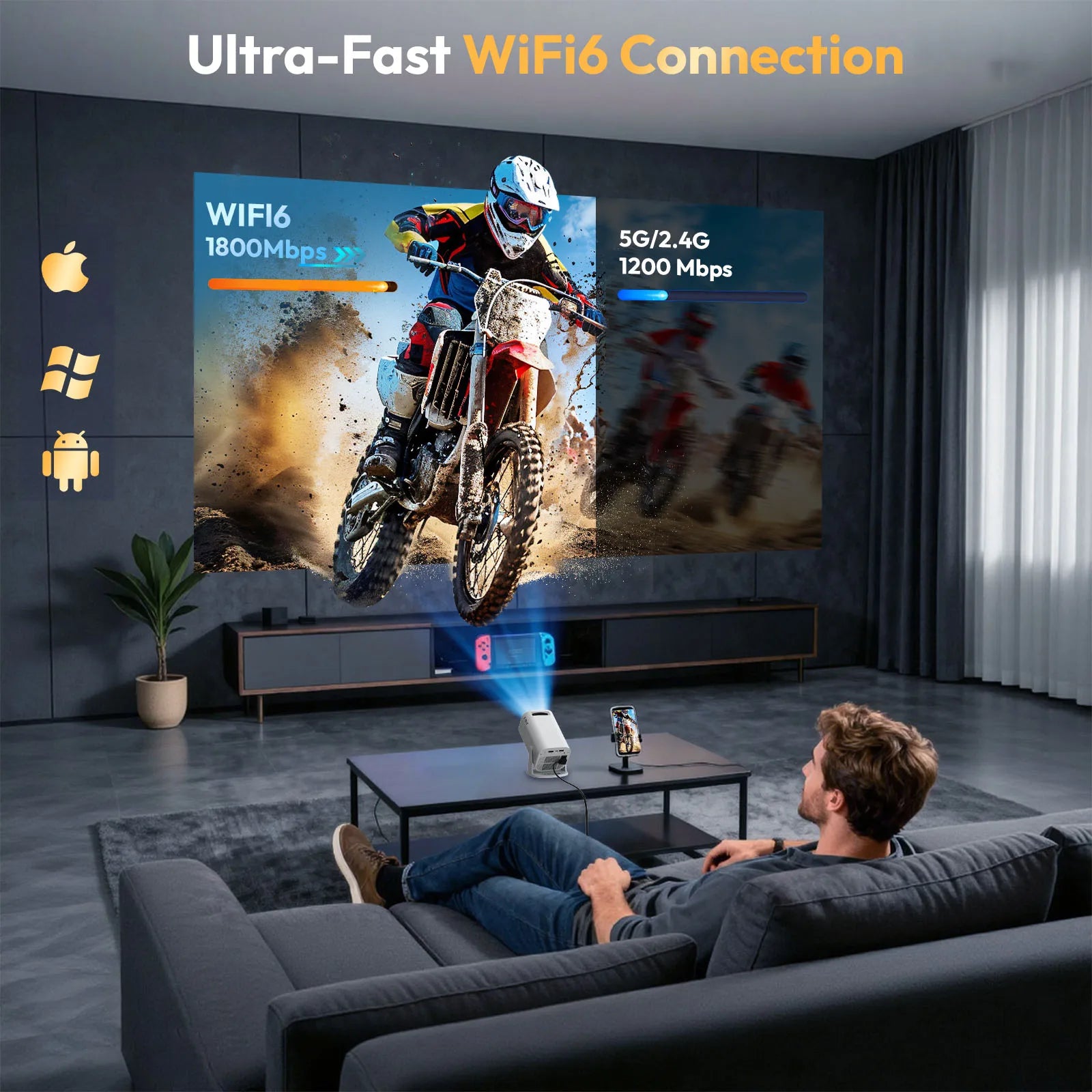Xgody Gimbal 3 Pro Projector 4K Wifi6 Android Mini Beamer Wifi 1280*720P Home Theater Outdoor Portable