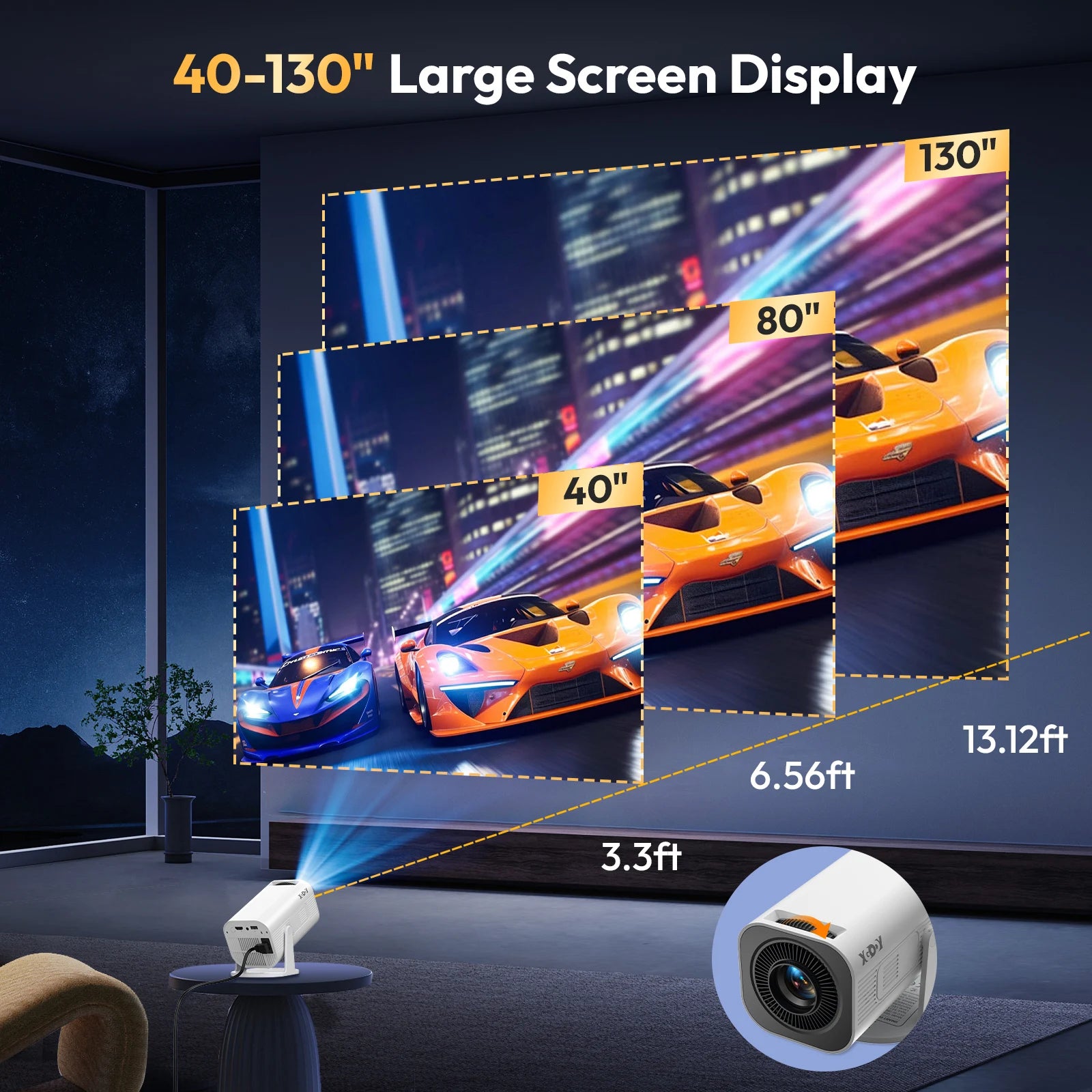 Xgody Gimbal 3 Pro Projector 4K Wifi6 Android Mini Beamer Wifi 1280*720P Home Theater Outdoor Portable